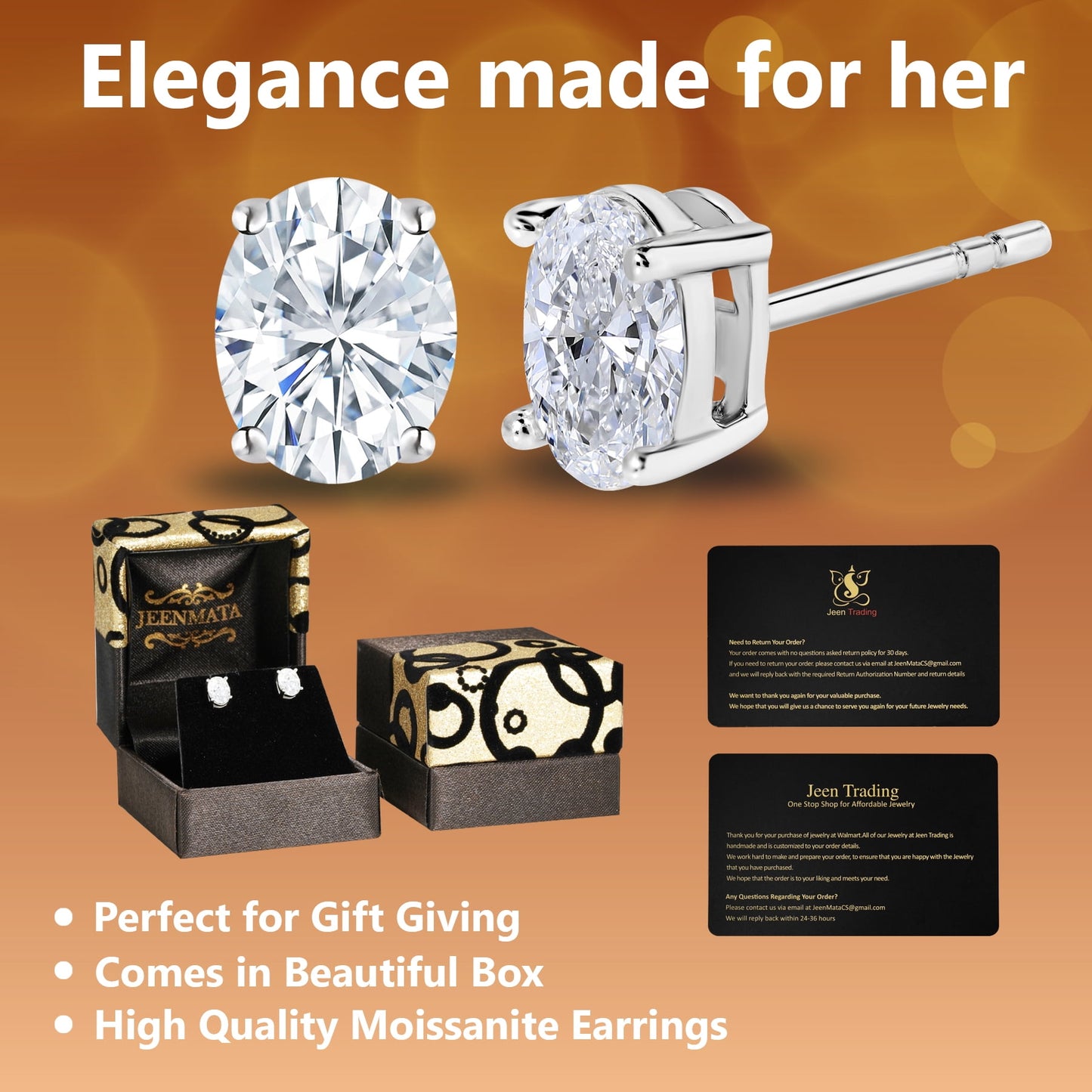 4 Prong 0.5 Carat Oval Cut Moissanite Solitaire Stud Earrings in 18K Rose Gold Plating for Women