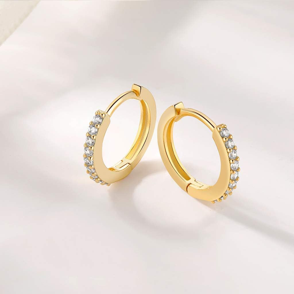 Silver Hoop Earrings for Women, 3 Pairs Small Sterling Silver Huggie Earrings | Tiny Cubic Zirconia Cartilage Cuff Earrings Hoop Piercing Jewellery for Men Teens (8Mm/10Mm/12Mm)