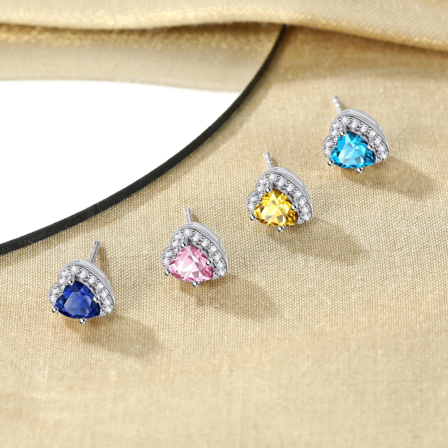 Birthstone Stud Earrings for Women, 925 Sterling Silver Heart Created Diamond Studs Earrings Christmas/Birthday Gifts - September