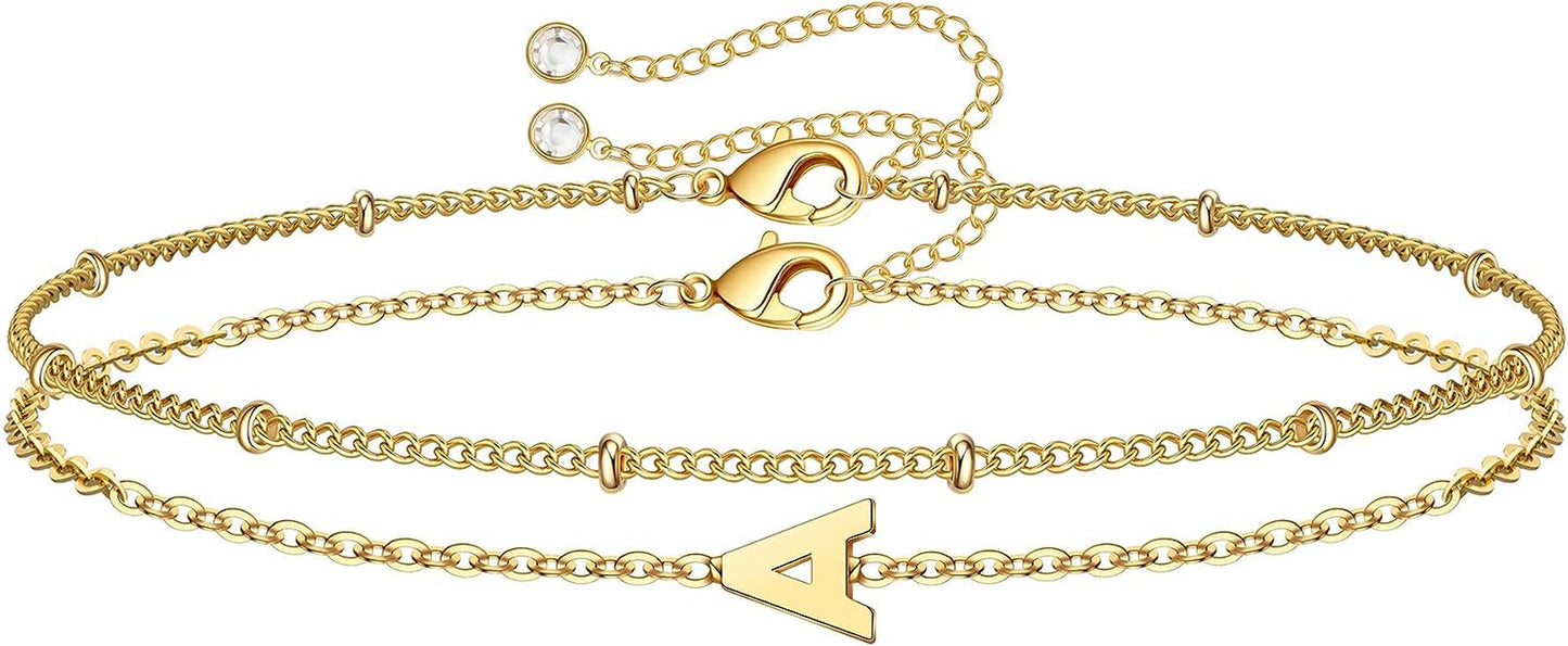 Initial Bracelets for Women - Layered Letter Bracelet Initial A-Z Charm, Dainty Gold/Silver/Rose Gold Jewelry for Women Birthday Gifts Personalized Gold Jewelry Initial Bracelets