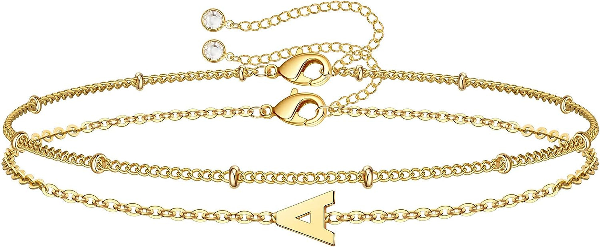 Initial Bracelets for Women - Layered Letter Bracelet Initial A-Z Charm, Dainty Gold/Silver/Rose Gold Jewelry for Women Birthday Gifts Personalized Gold Jewelry Initial Bracelets