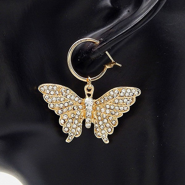 Dangle Butterfly Rhinestone Mini Hoop Earrings
