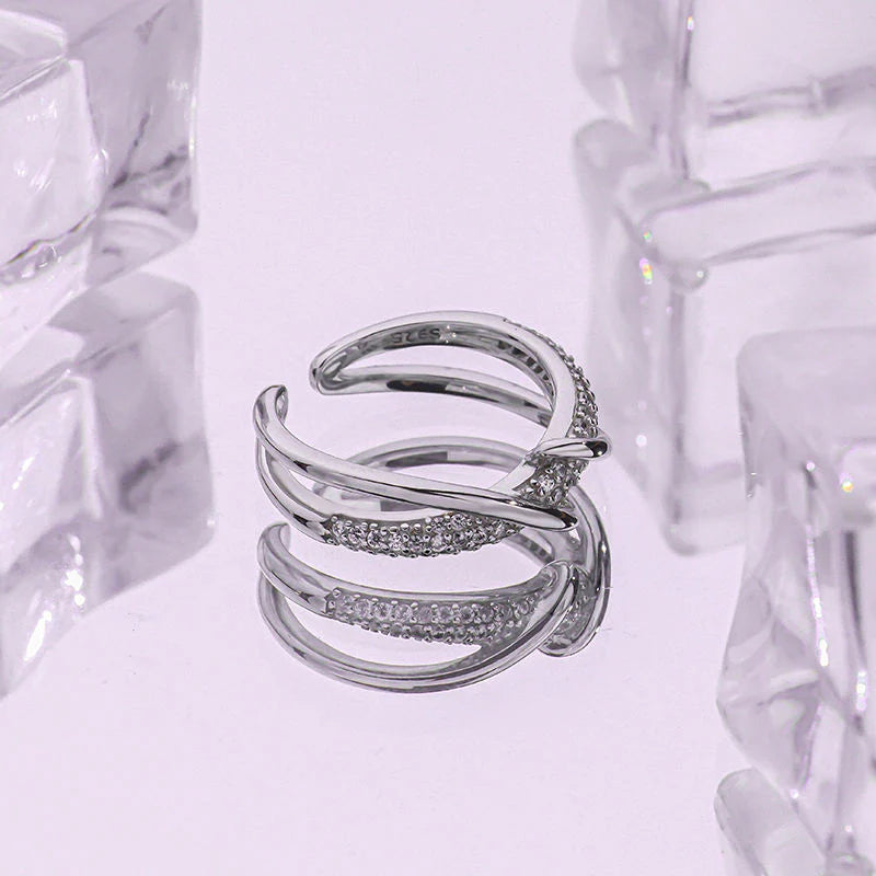 Double Parallel Lines Twisted Rings - 925 Silver Sterling