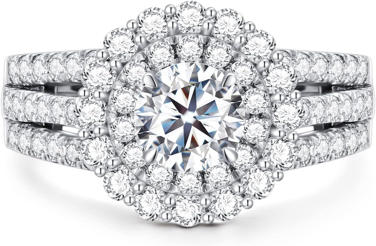 1.5 Carat (Ctw) D-VVS1 Moissanite Engagement Rings for Women Platinum Plated Silver Rings Moissanite Rings