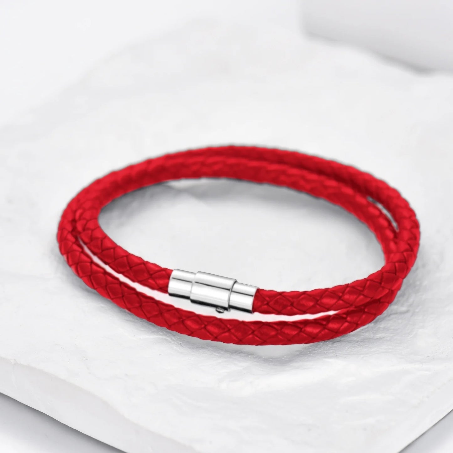 Father'S Day Gifts for Father Italian Leather Bracelet for Men Women Genuine Double Wrap Red Braided Leather Cuff Bangle Bracelets Fathers Day Gifts, 8 Inches