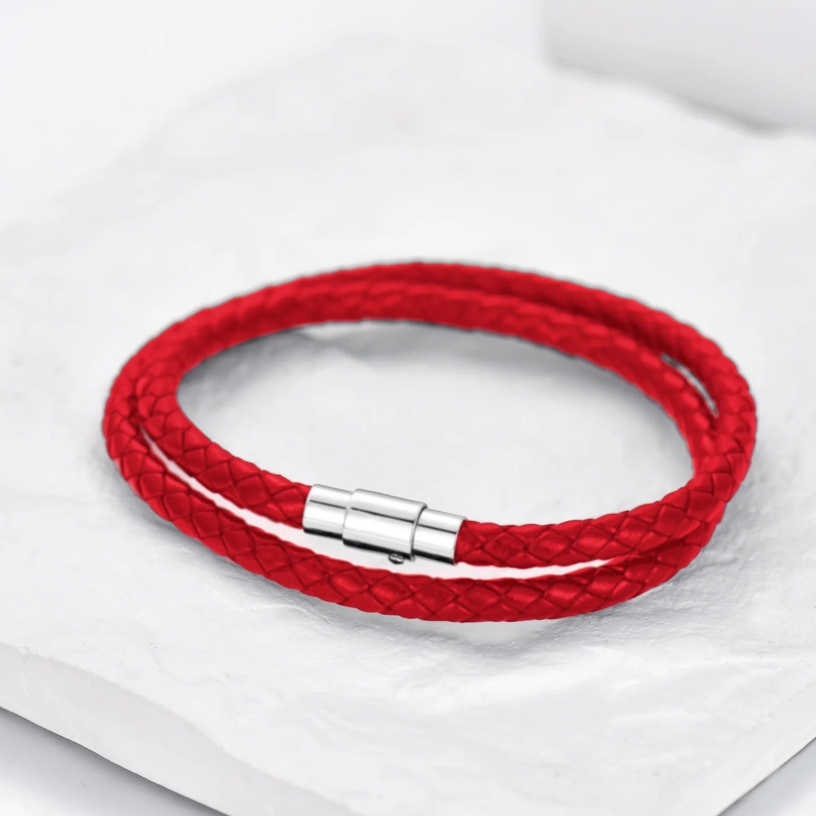 Father'S Day Gifts for Father Italian Leather Bracelet for Men Women Genuine Double Wrap Red Braided Leather Cuff Bangle Bracelets Fathers Day Gifts, 8 Inches