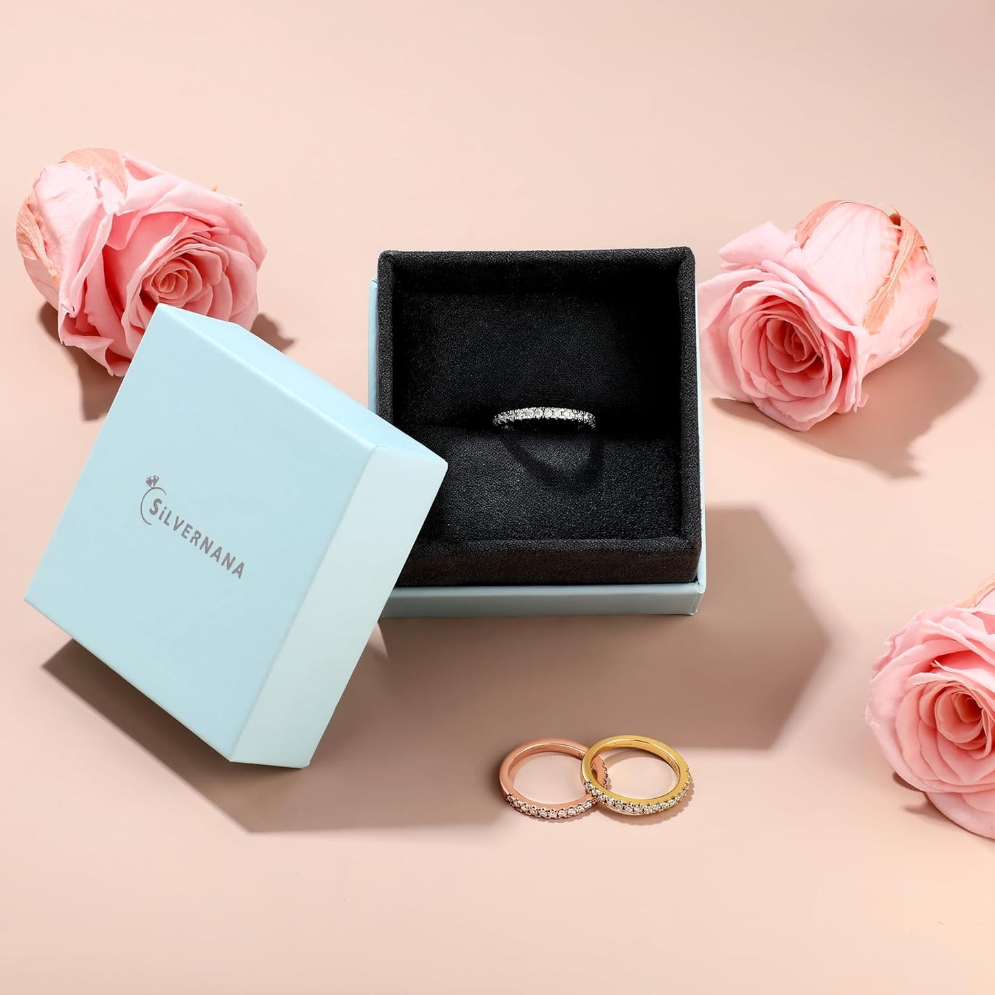 Moissanite Wedding Band,925 Sterling Silver Wedding Ring for Women Stackable Eternity Rings for Her Size 4-10