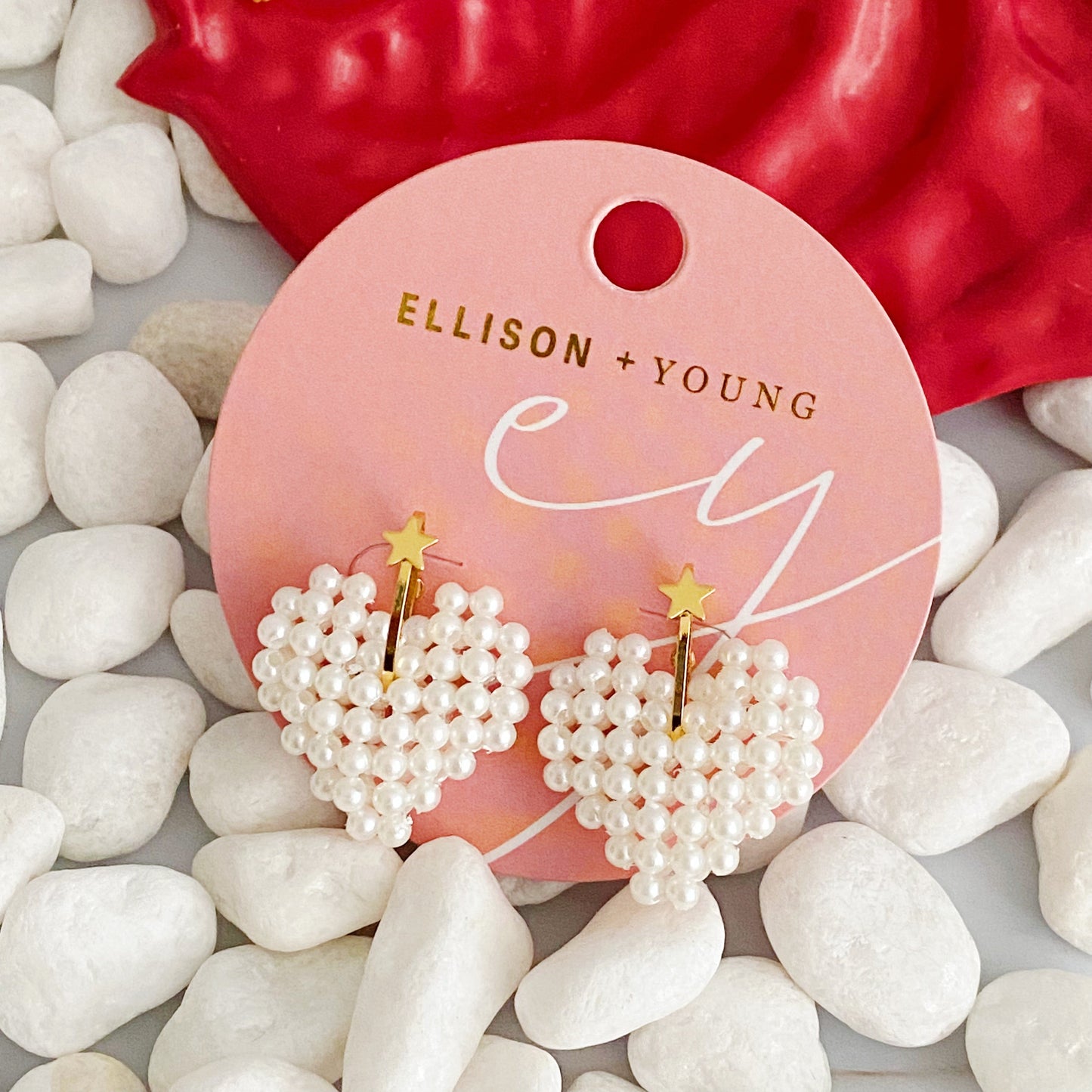 Knitted Pearl Heart Earrings