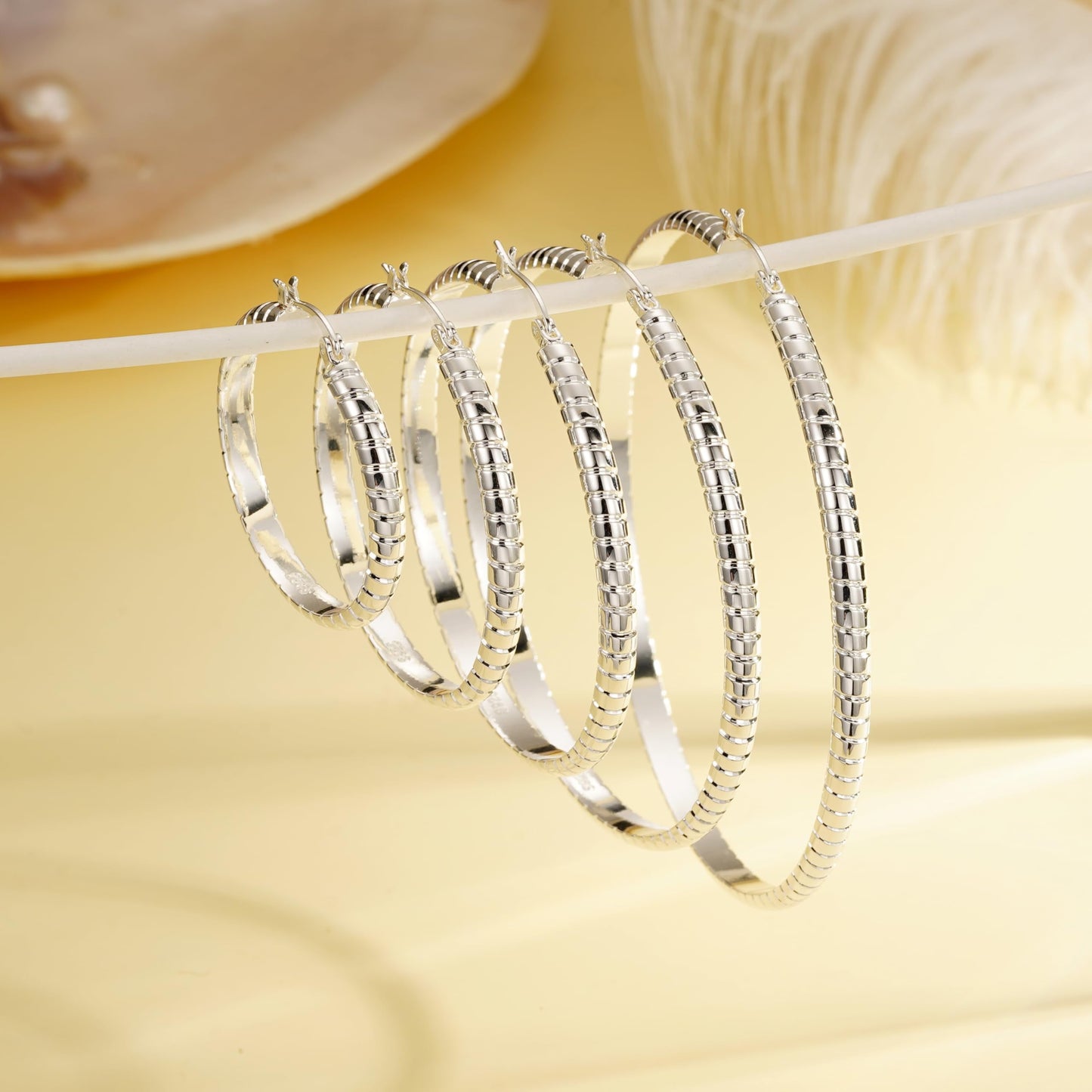 2 Pairs Big Large Extra Chunky White Gold S925 Sterling Silver Hoop Earrings for Women,Hypoallergenic 4Mm Thick Silver Hoop Earrings Set 30/40MM Girlfriend Wedding Birthday Jewelry Gifts
