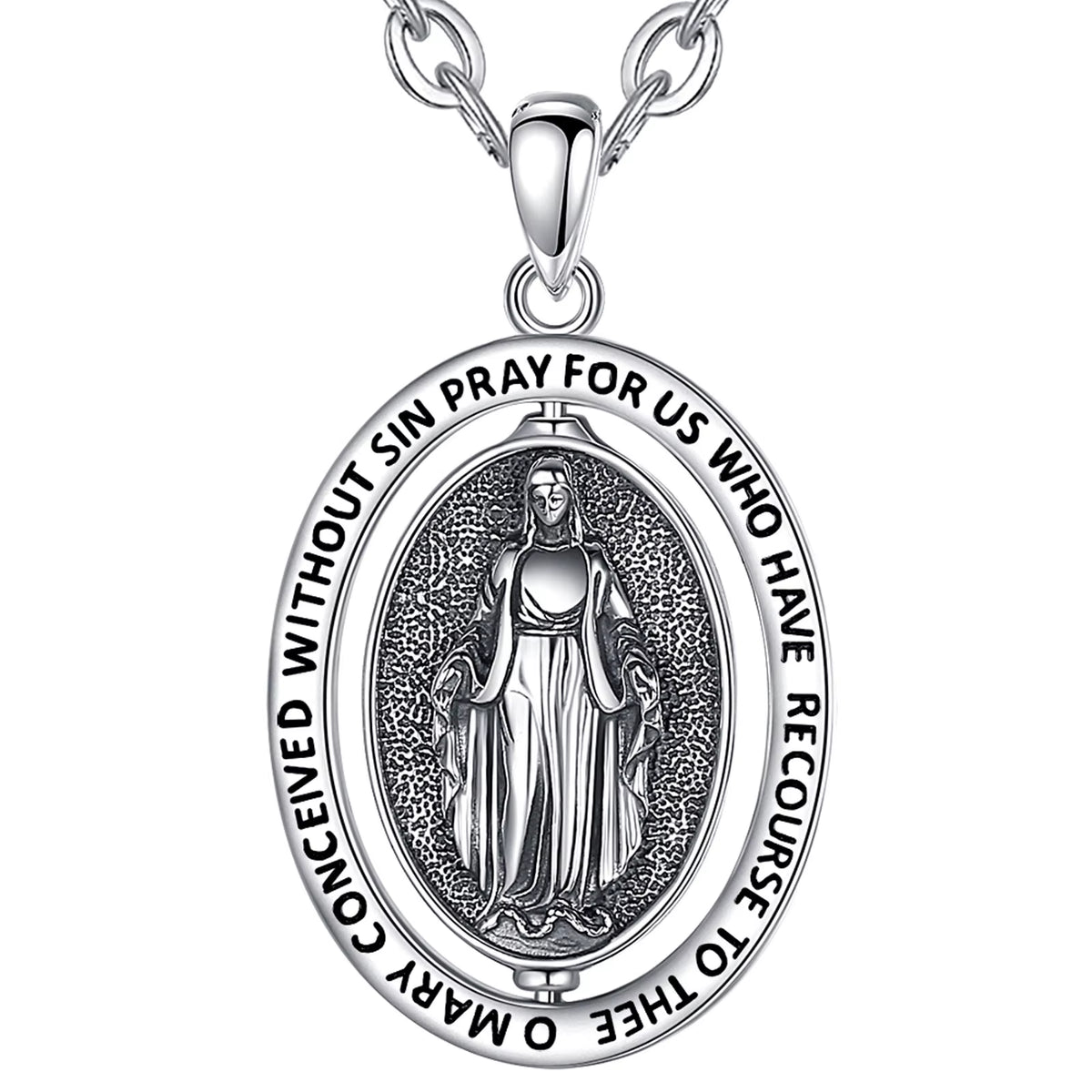 925 Sterling Silver Virgin Mary Cross Amulet Pendant