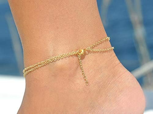 Initial Ankle Bracelets for Women,Gold Plated Dainty Layered 26 Alphabet Letter Chain Anklets