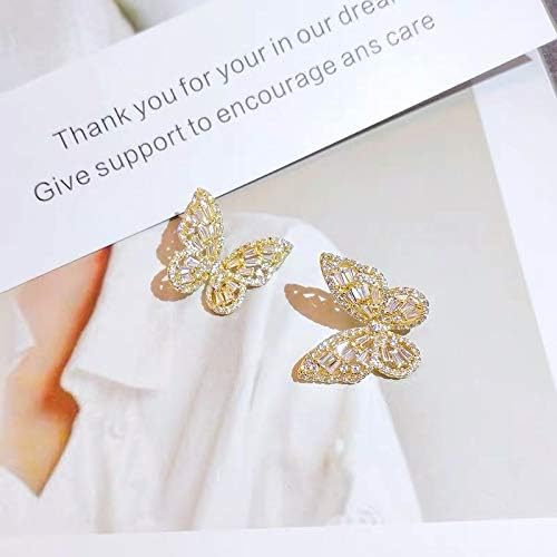 Silver Rhinestone Butterfly Earrings for Women Girls Gold Butterfly Earring Crystal CZ Cubic Zirconia Sterling Silver Cute Bow Stud for Mother Wife Lover Valentine'S Day Gift Jewelry Prom Wedding Brides