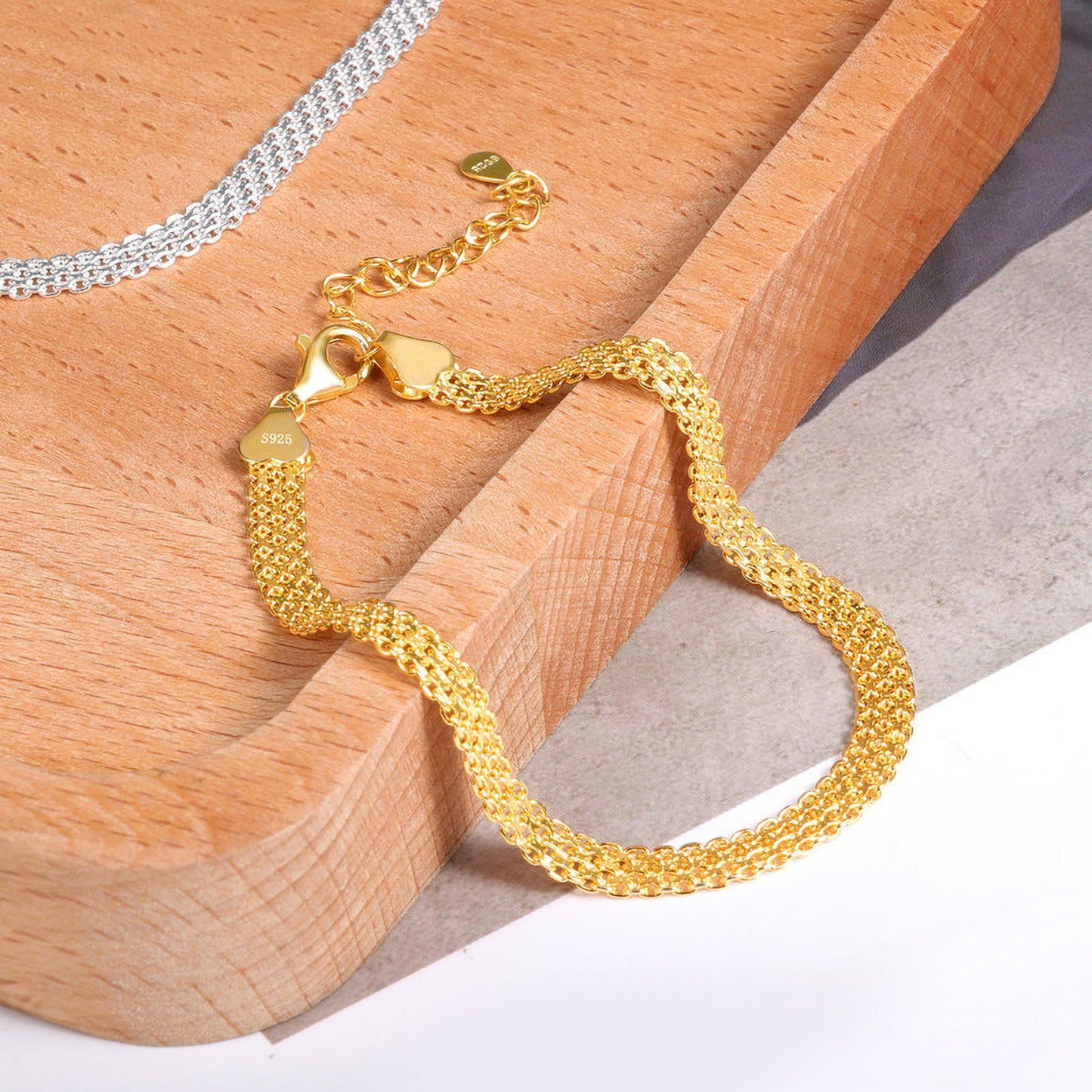 14K Gold Plated Chunky Chain Adjustable Bracelet for Women | Sterling Silver Lightweight Trendy Chain Bracelet | Jewelry Gift for Women