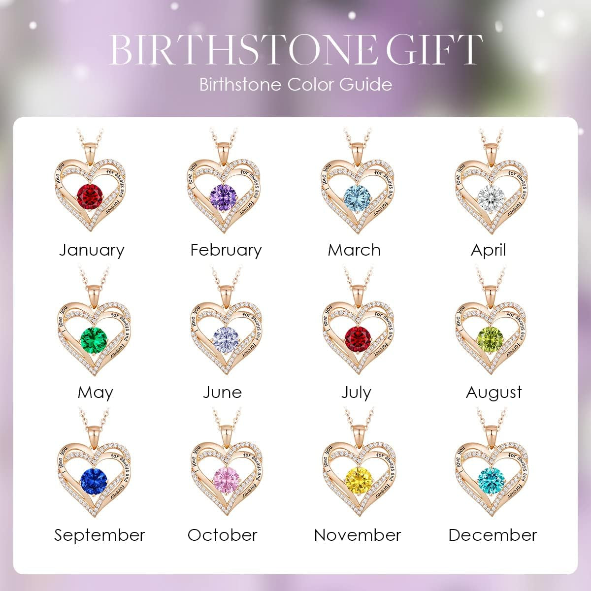 Forever Love Heart Necklaces for Women, Wedding Anniversary, Birthday Mothers Day Gifts for Mom, Mother, Wife, Girlfriend, S925 Silver Jewelry with Birthstone Pendant