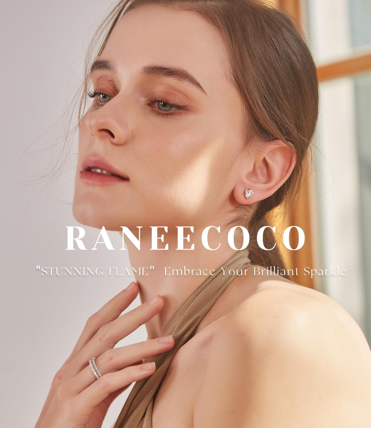 "STUNNING FLAME" 18K Gold Plated Silver Brilliant Cut Simulated Diamond Cubic Zirconia Stud Earrings