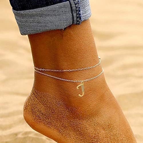Initial Ankle Bracelets for Women,Gold Plated Dainty Layered 26 Alphabet Letter Chain Anklets