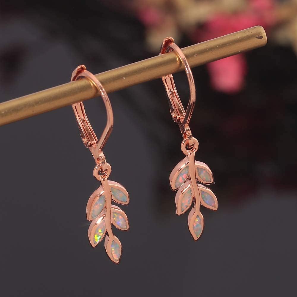 Opal Dangle Drop Earrings White Gold or Rose Gold Plated Opal Jewelry for Women Girls Wedding Earrings