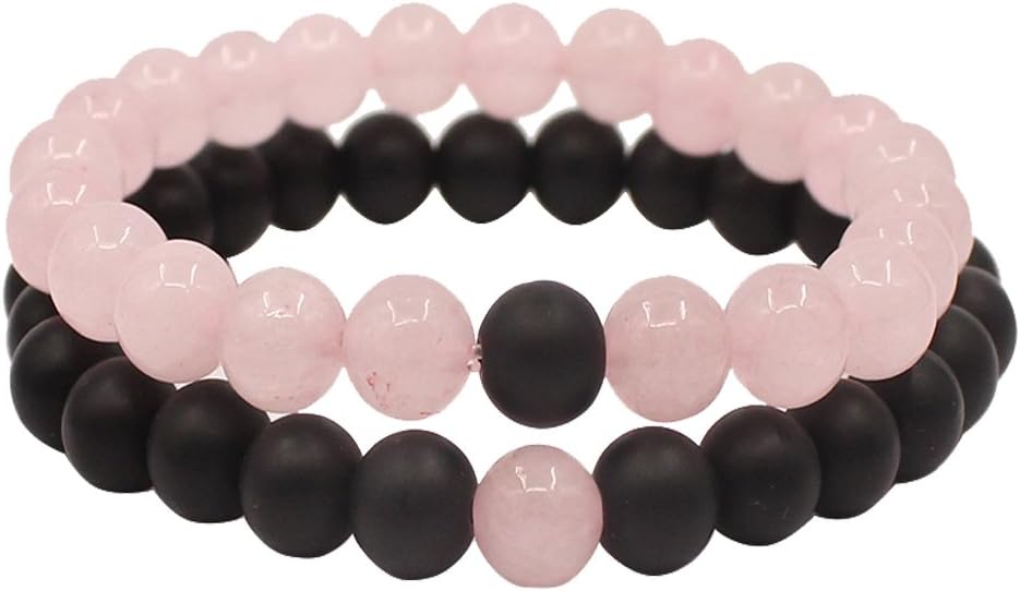 Long Distance Bracelets for Couples, His and Hers Black Onyx Turquoise Forever Stone Bead Bracelet for Lovers, Crystal Healing Gemstone Bracelet for Woman Man(2Pcs)