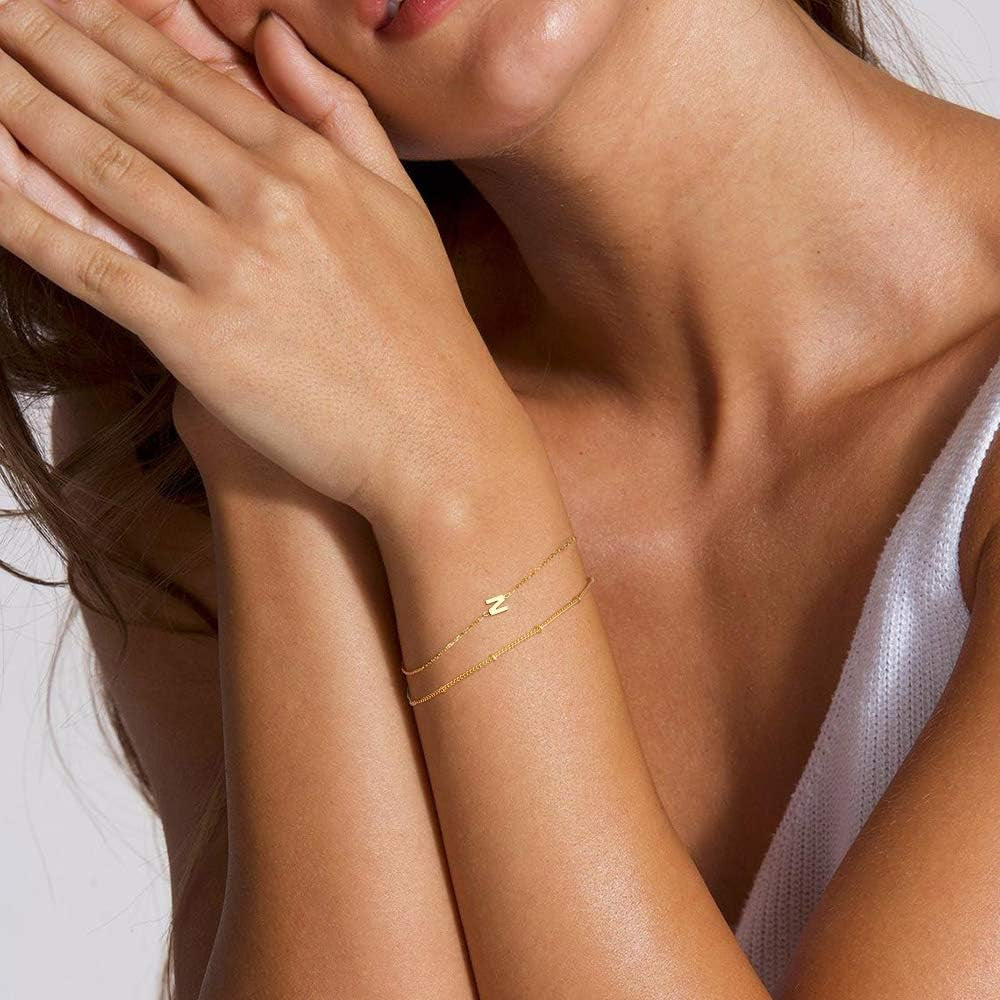 Initial Bracelets for Women - Layered Letter Bracelet Initial A-Z Charm, Dainty Gold/Silver/Rose Gold Jewelry for Women Birthday Gifts Personalized Gold Jewelry Initial Bracelets