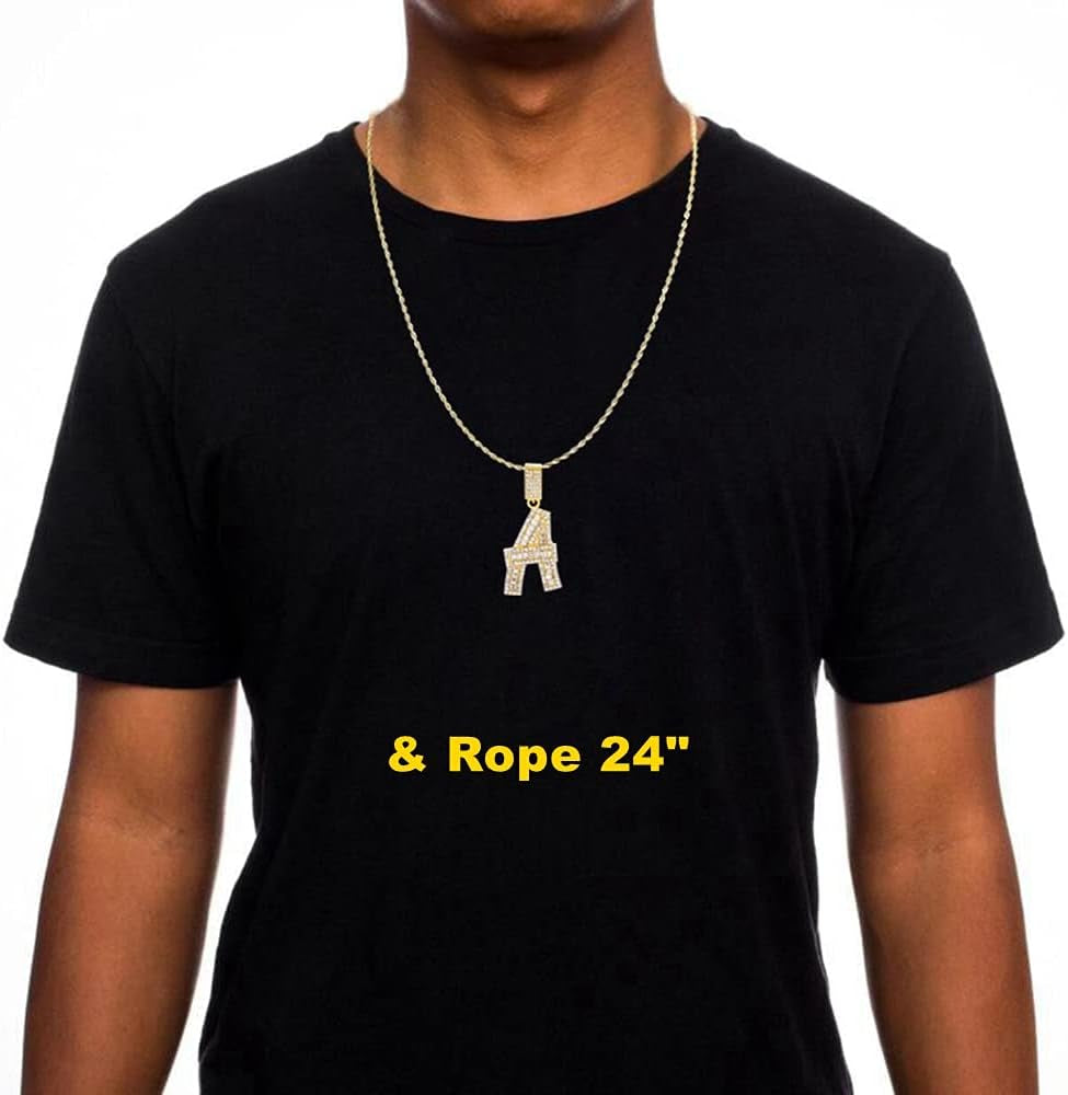 Bling Silver Gold Iced Out Baguette Initial Letter Necklaces for Men Women Big Cz Diamond Capital Letter Pendant A-Z with Rope Tennis Chains