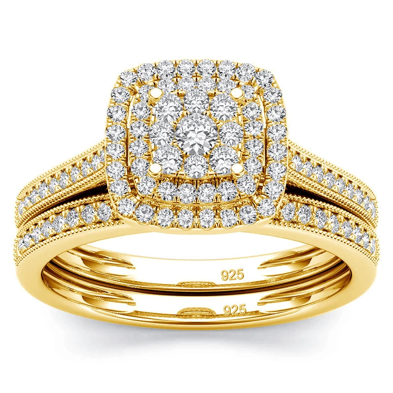 2Pcs Moissanite Ring Set for Woman Original 925 Silver Wedding Jewelry Luxury Engagement Ladies Anniversary Gift Trend