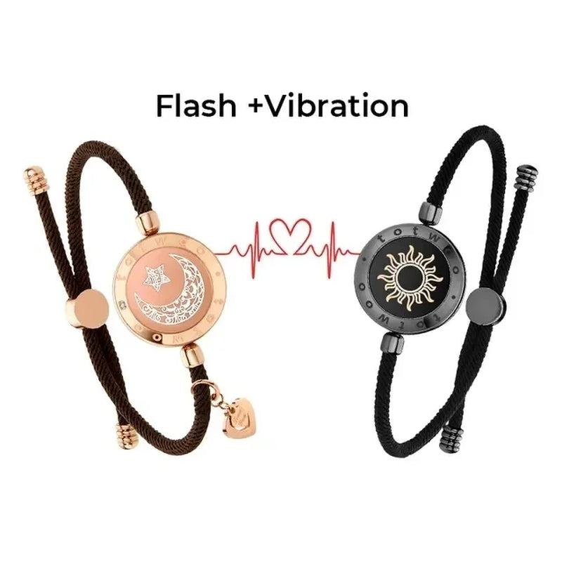 Totwoo Long Distance Touch Light up & Vibrate Bracelets for Couples, Long Distance Relationship Gifts Smart Sun & Moon Love Brac