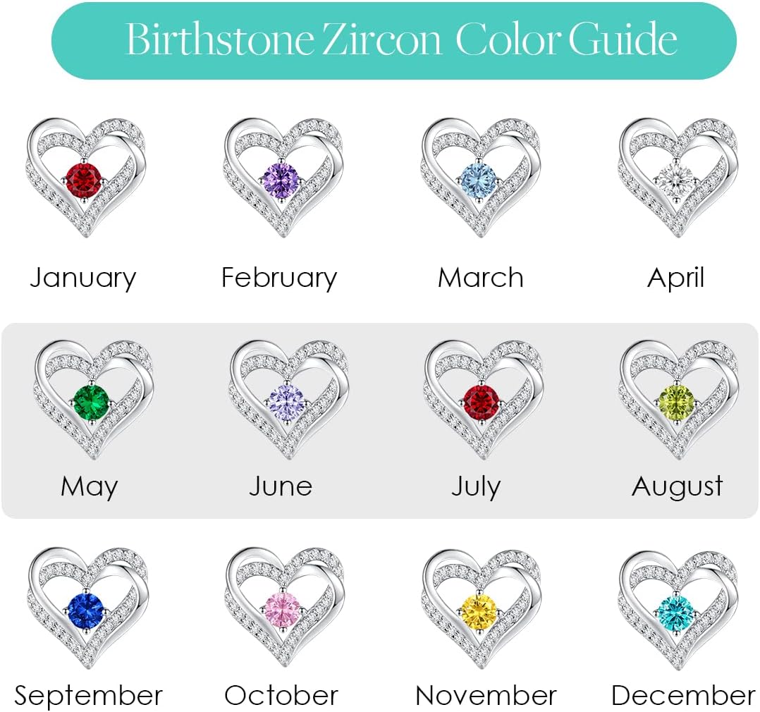 Forever Love Heart Stud Earrings for Women, 925 Sterling Silver Birthstone Heart Stud Earrings Mother'S Day Gift Anniversary Birthday Jewelry Gifts for Women Wife Her