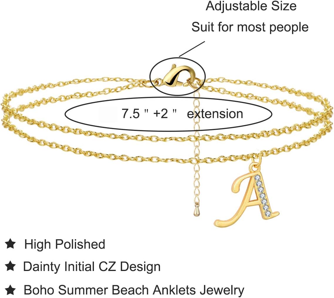 Initial Ankle Bracelets for Women,Gold Plated Dainty Layered 26 Alphabet Letter Chain Anklets