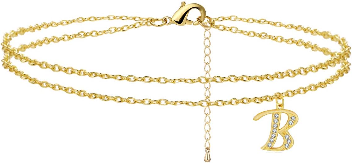 Initial Ankle Bracelets for Women,Gold Plated Dainty Layered 26 Alphabet Letter Chain Anklets