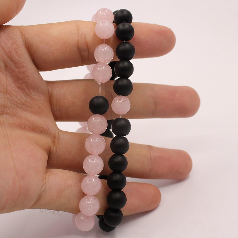 Long Distance Bracelets for Couples, His and Hers Black Onyx Turquoise Forever Stone Bead Bracelet for Lovers, Crystal Healing Gemstone Bracelet for Woman Man(2Pcs)