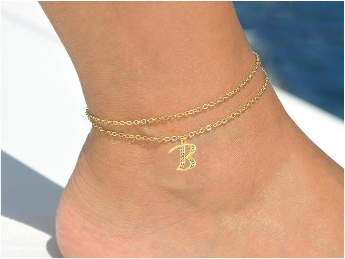 Initial Ankle Bracelets for Women,Gold Plated Dainty Layered 26 Alphabet Letter Chain Anklets