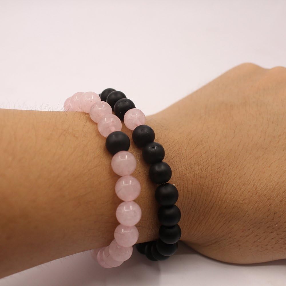 Long Distance Bracelets for Couples, His and Hers Black Onyx Turquoise Forever Stone Bead Bracelet for Lovers, Crystal Healing Gemstone Bracelet for Woman Man(2Pcs)