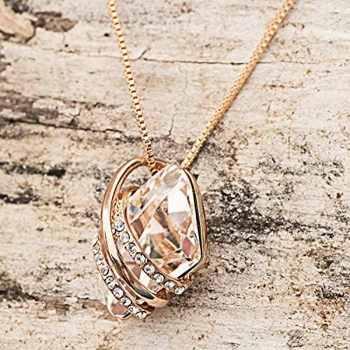 Wish Stone Pendant Necklace with Birthstone Crystal, 18K Rose Gold Plated/Silvertone, 18" + 2"