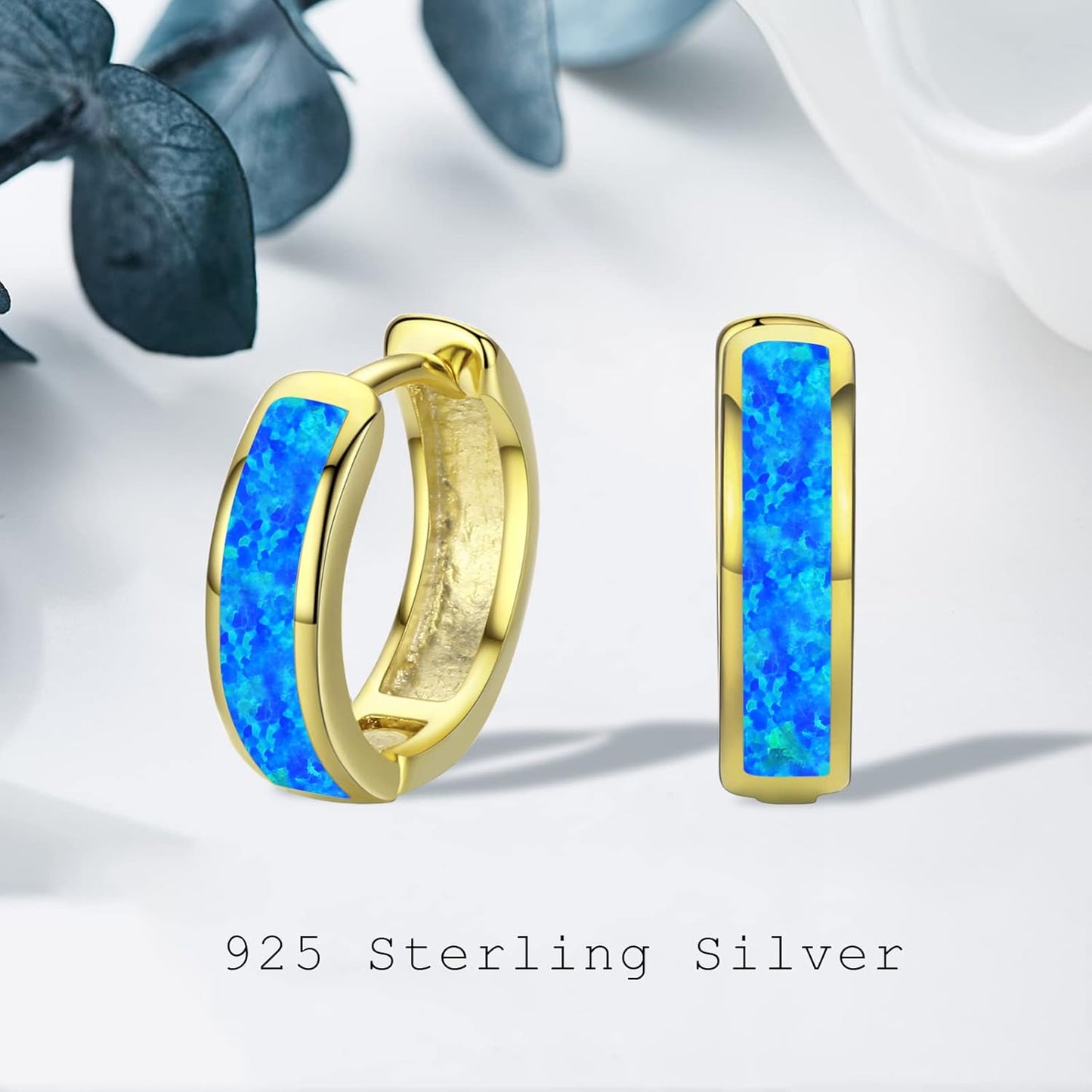 Hoop Earrings for Women Opal Hoop Earrings Hinged Huggie Earrings 925 Sterling Silver Hypoallergenic Earrings for Sensitive Ears Simulated Opal Colorful Jewelry Birthday Christmas Gift