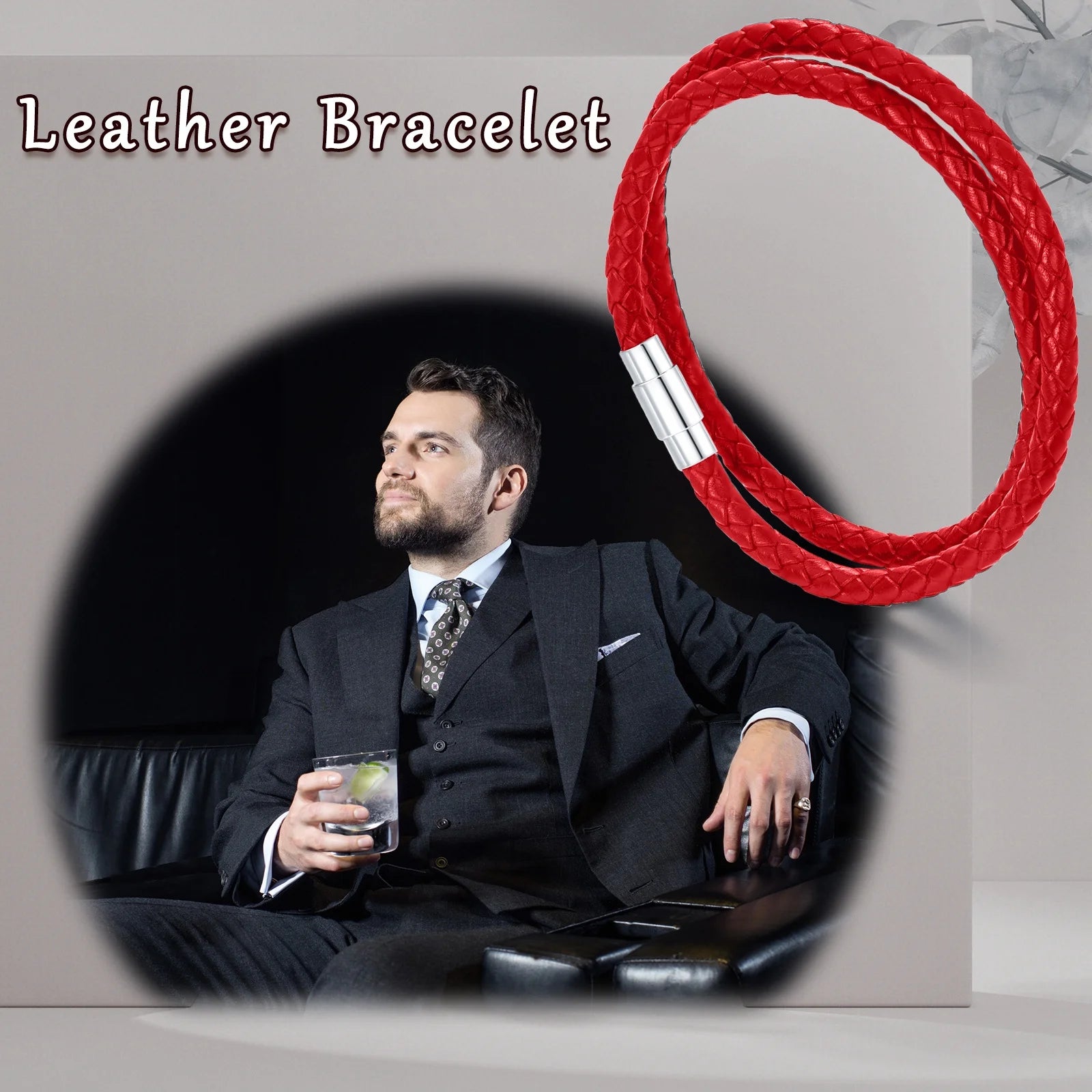 Father'S Day Gifts for Father Italian Leather Bracelet for Men Women Genuine Double Wrap Red Braided Leather Cuff Bangle Bracelets Fathers Day Gifts, 8 Inches
