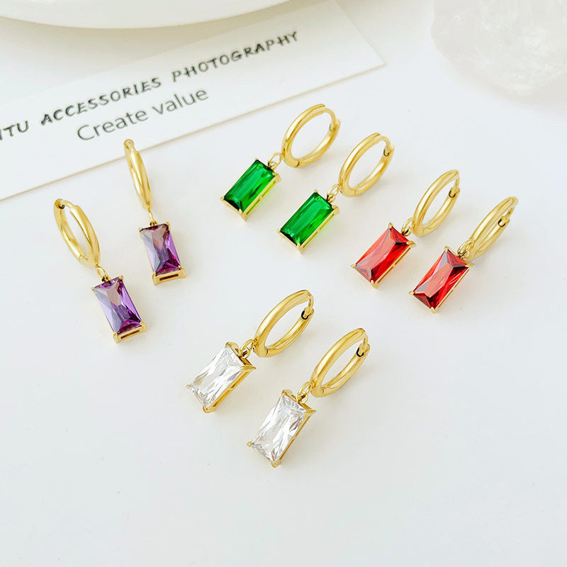 Cubic Zirconia White Dangle Earrings - Designer Gold Plated Hoops