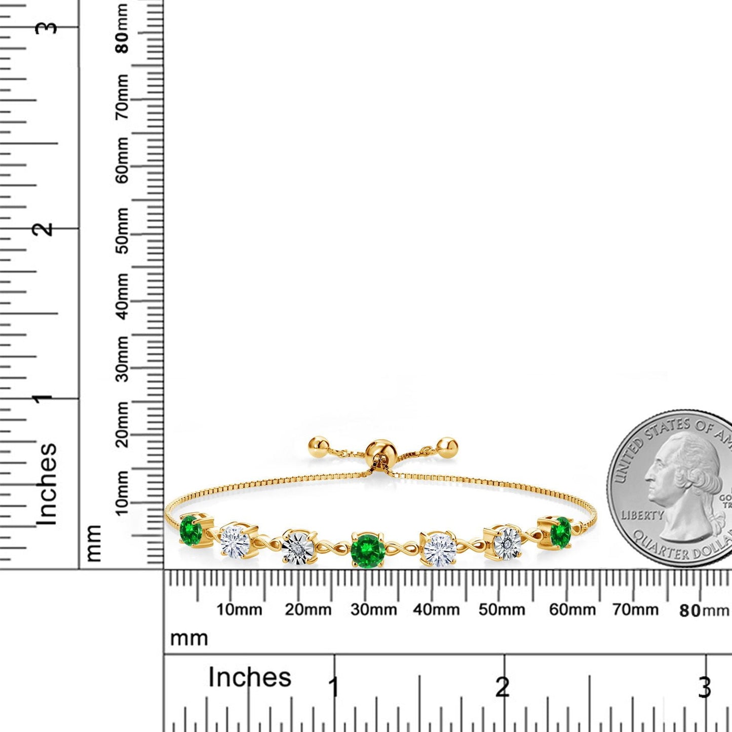 18K Yellow Gold Plated Silver Lab Grown Diamond Tennis Bracelet for Women Created Emerald Moissanite (3.53 Cttw, Fully Adjustable up to 9 Inch)