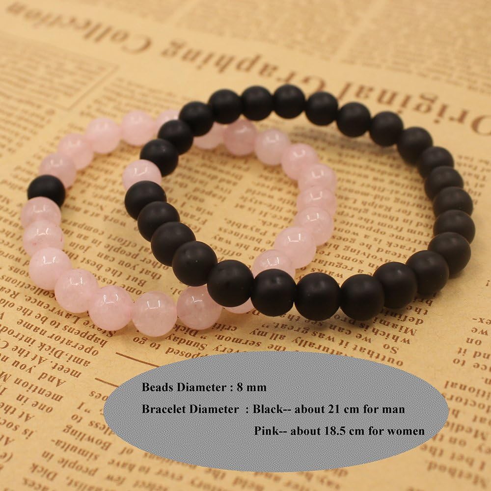 Long Distance Bracelets for Couples, His and Hers Black Onyx Turquoise Forever Stone Bead Bracelet for Lovers, Crystal Healing Gemstone Bracelet for Woman Man(2Pcs)