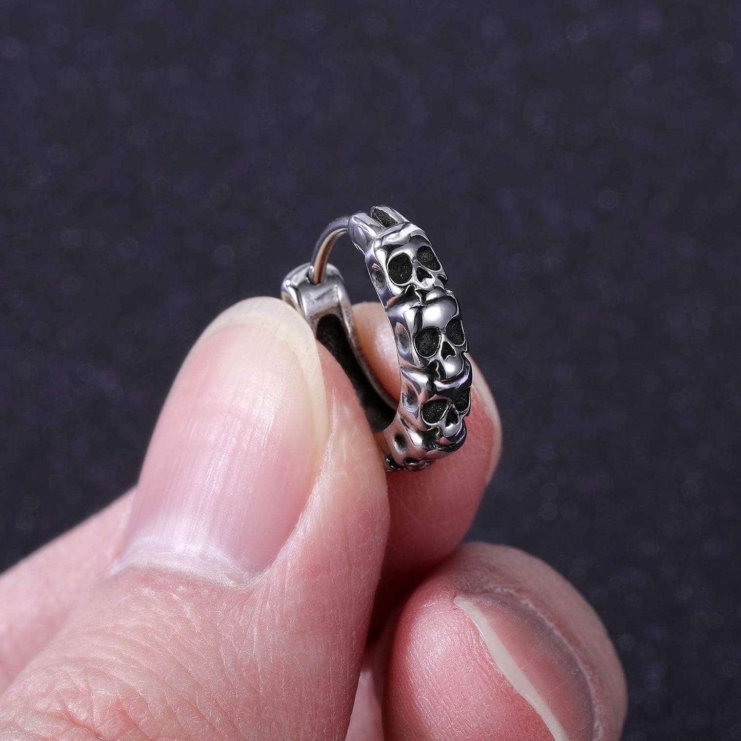 Gothic Skull Hoop Earrings for Men Surgical Steel Mens Huggie Earrings Punk Black Helix Piercing Jewelry for Women