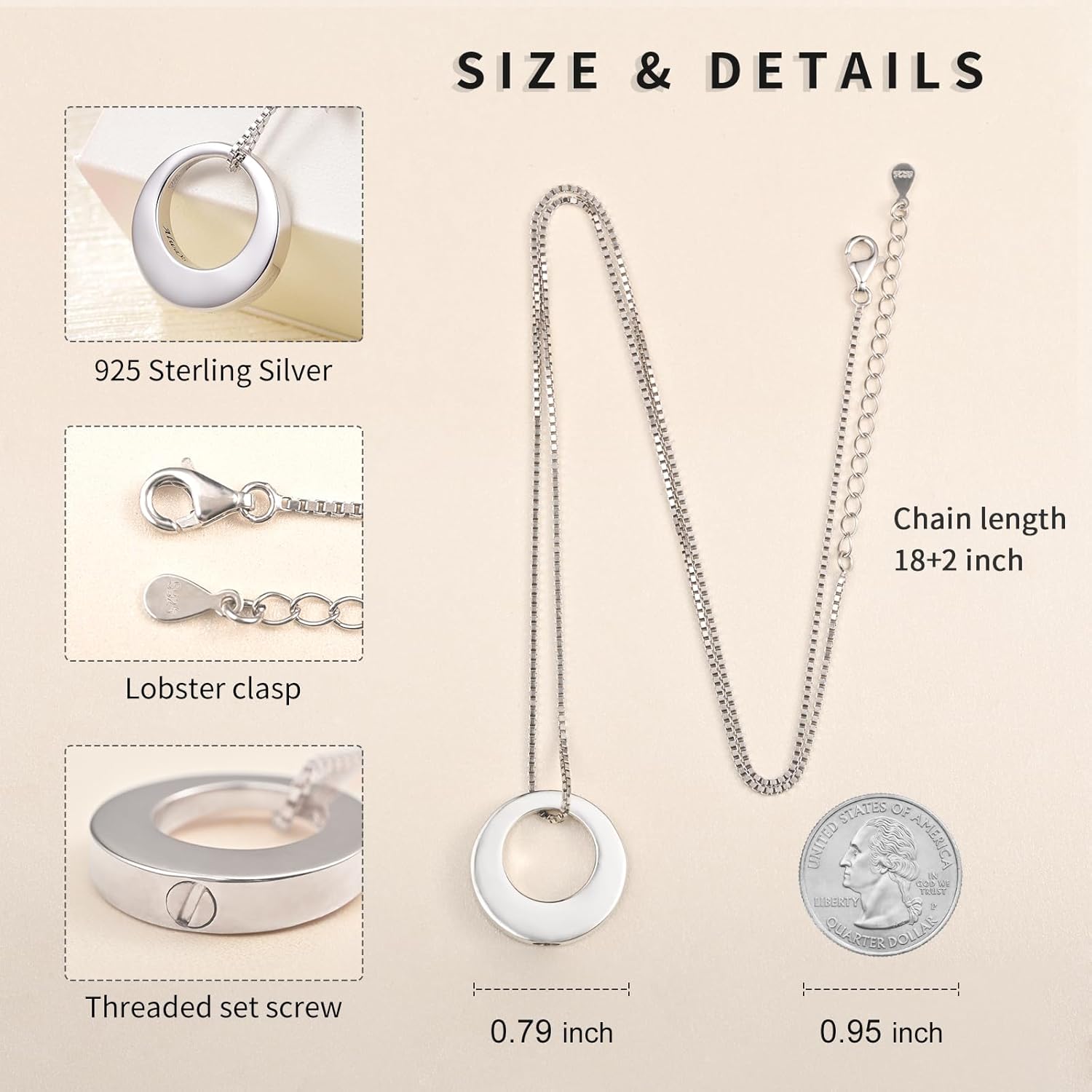Sterling Silver Circle of Life Eternity Memorial Urn Necklace Always with Me Cremation Jewelry Pendant Necklaces for Ashes