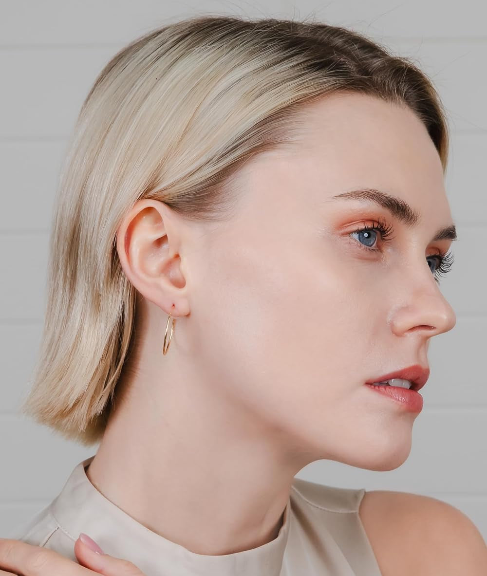 Gold Thin C-Hoop Earrings– 925 Sterling Silver, 25mm