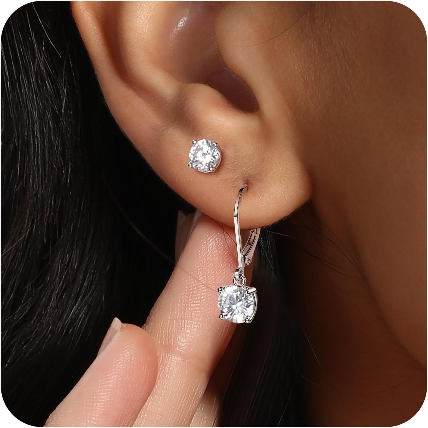 18K White Gold Plated round Princess Cut Clear Cubic Zirconia Tear Drop Dangle Earrings for Women Hypoallergenic
