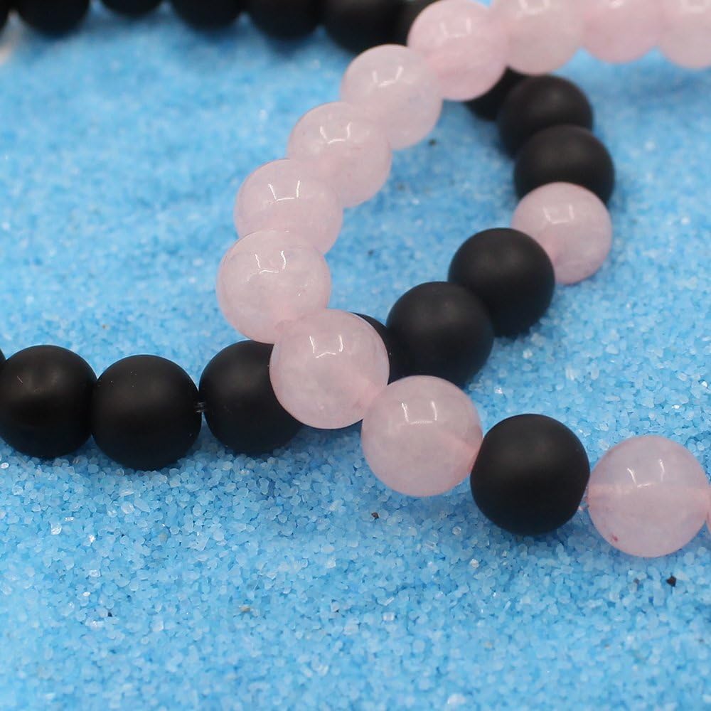 Long Distance Bracelets for Couples, His and Hers Black Onyx Turquoise Forever Stone Bead Bracelet for Lovers, Crystal Healing Gemstone Bracelet for Woman Man(2Pcs)