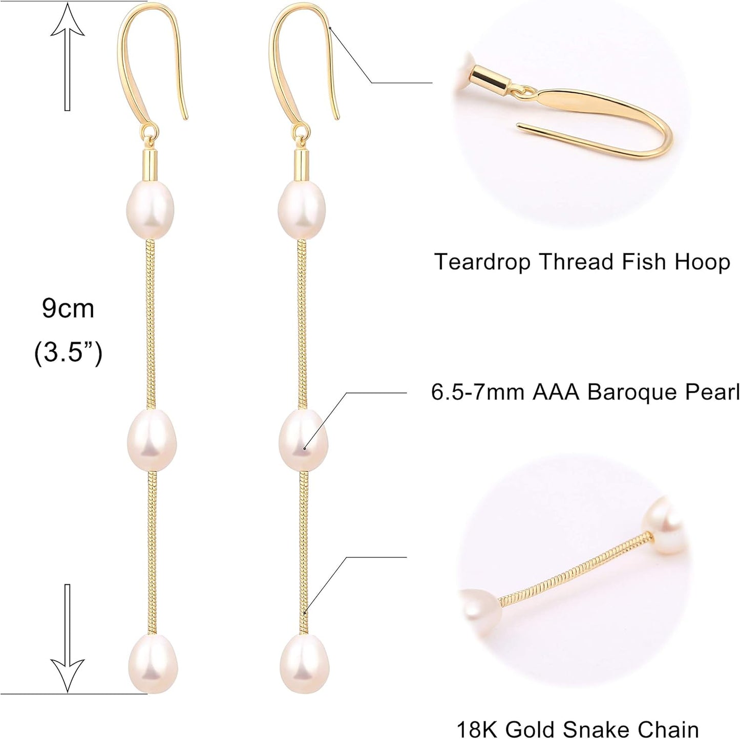 Long Pearl Dangle Earrings for Women 18K Gold Plated Long Dangle Drop Earrings Metal Chain Earrings Wedding Bridesmaid Jewelry