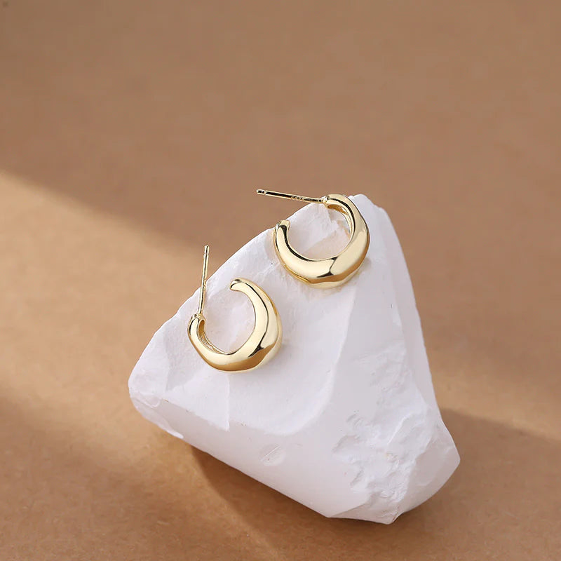 14K Gold Plated Stud Earrings for Women, 925 Sterling Silver Lightweight