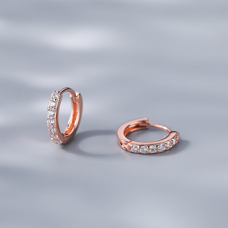 Rose Gold Micro Pave CZ Huggie Hoop Earrings