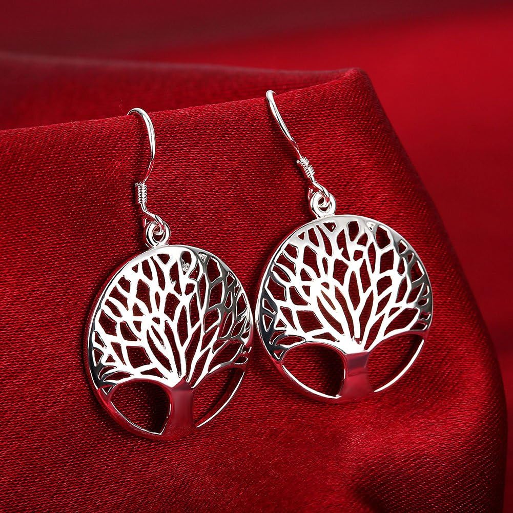 Tree of Life Earrings,Fashion Jewelry Sterling Silver Plated Tree Pendants Drop Dangle Earrings Necklace Set
