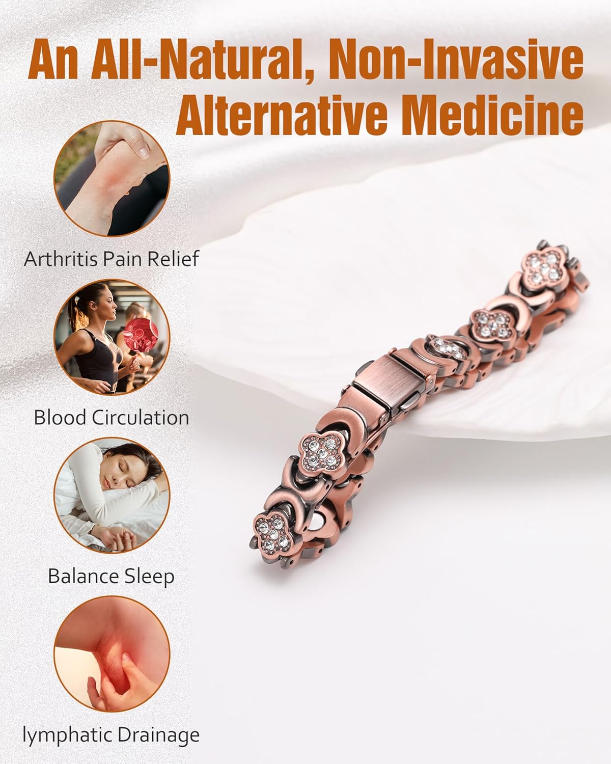 Pure Copper Bracelet for Women, Ultra Strength Magnetic Therapy Bracelets with 3800 Gauss Magnets,Four-Leaf Clover Jewelry