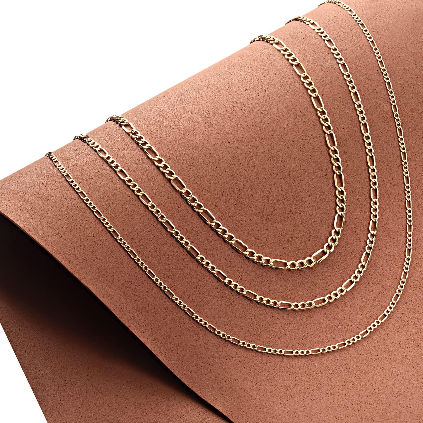 Gold Chain Necklace Collection - 14K Solid Yellow Gold Filled Figaro Chain Necklaces for Women and Men with Different Sizes (2.8Mm, 3.7Mm, 4.7Mm, 5.6Mm)