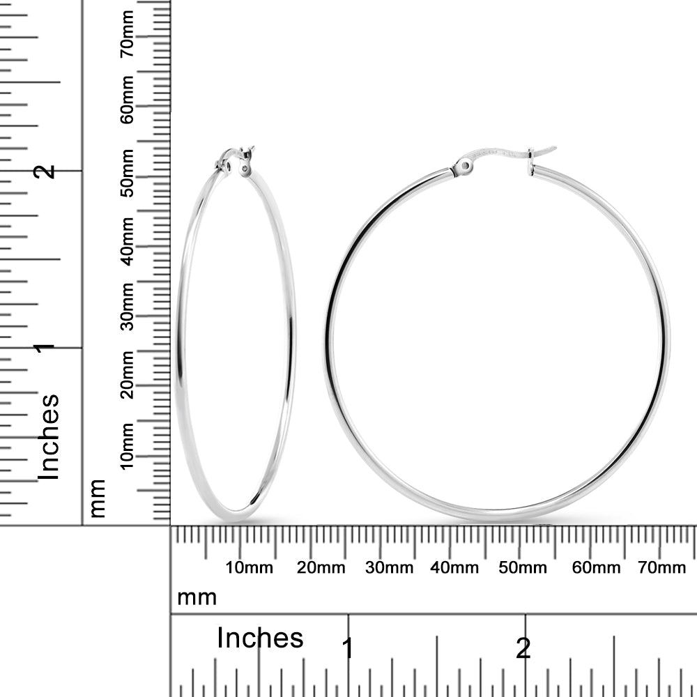 Stunning Stainless Steel Hoop Set of Two Earrings (50Mm Diameter) Two-Pair Set